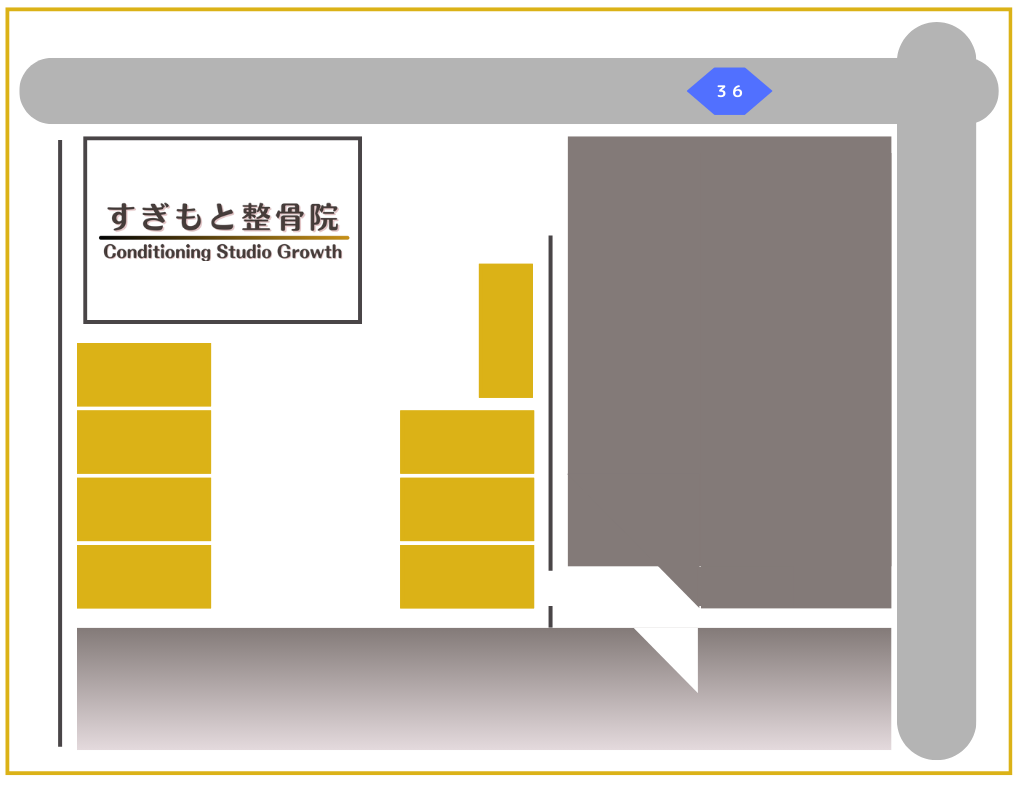 すぎもと整骨院Conditioning Studio Growthへお車でお越しの方へ。8台分の共同駐車場をご利用いただけます