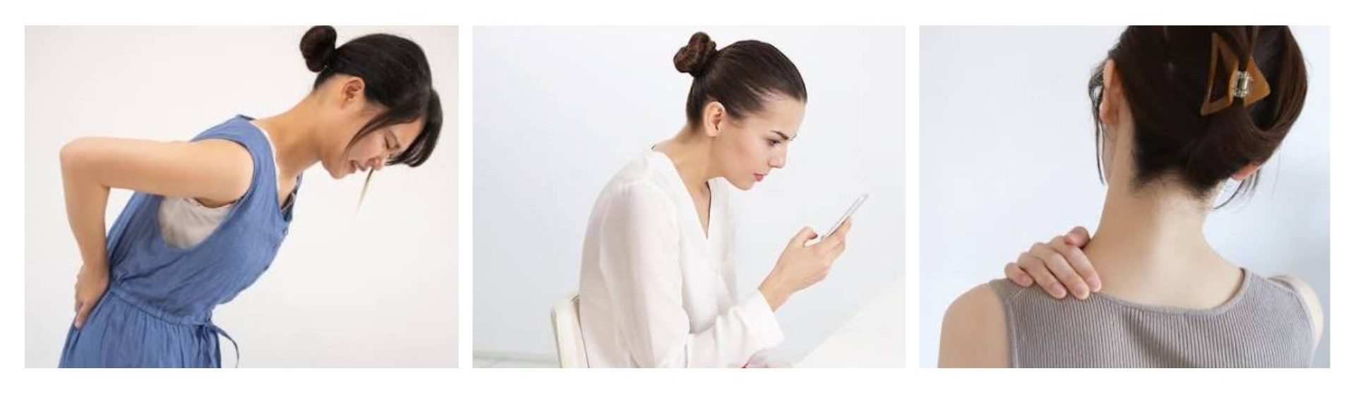 体幹が弱くなることで起こる猫背や腰痛など姿勢の乱れを示したイメージ